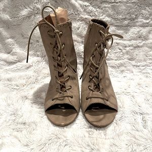 etc! Opentoe Openheel Beige Booties with Inside Zip